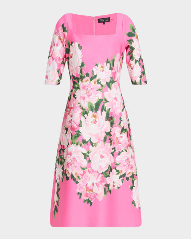 Watercolor Floral-Print Scuba Dress